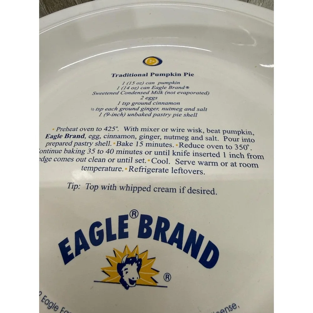 Eagle Brand Pumpkin Pie Plate Woodmere China Vintage 1999 Elsie The Cow 11 Inch